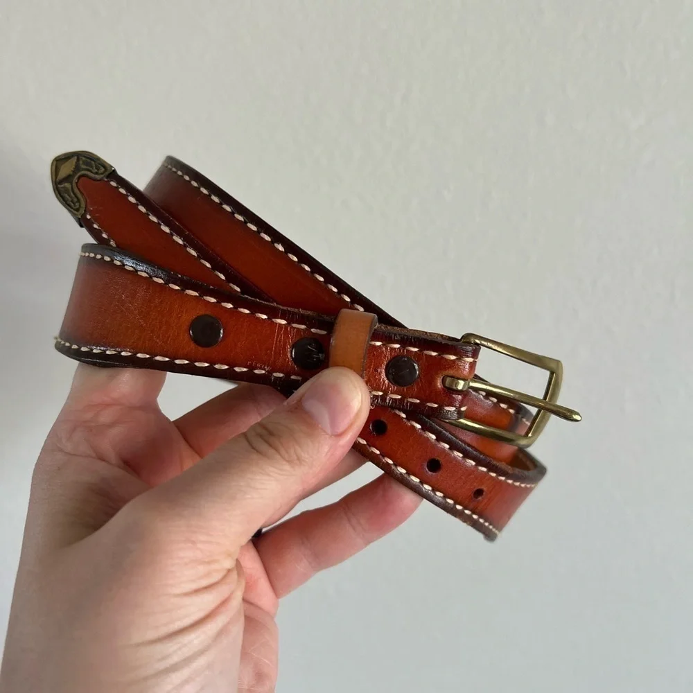 VTG TEX TAN GENUINE COWHIDE COWBOY BELT SIZE 36 BROWN LEATHER Made In The USA